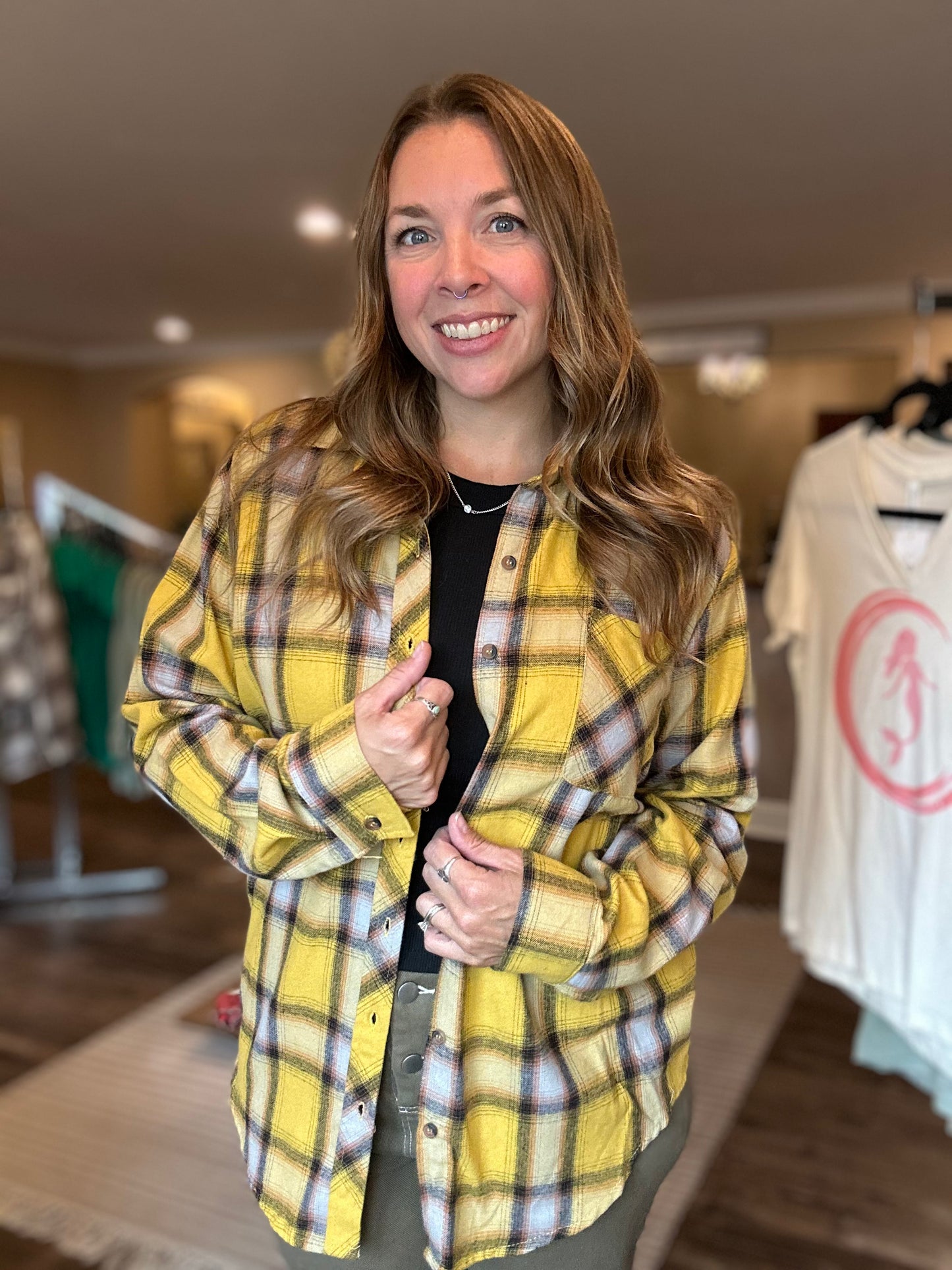Mustard Plaid Button Up