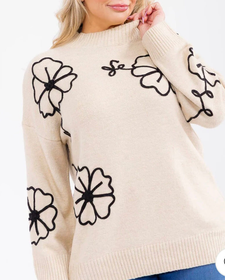 Curvy Black Floral Sweater