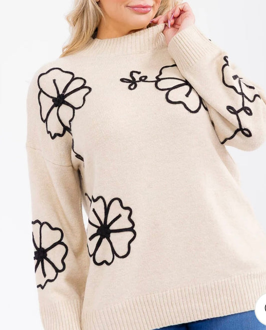 Curvy Black Floral Sweater