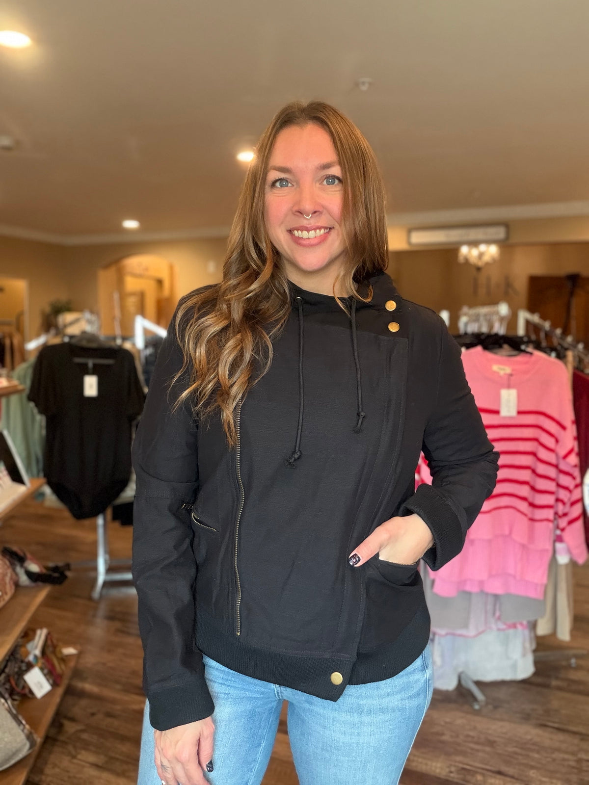 Black Detailed Hooded Jacket