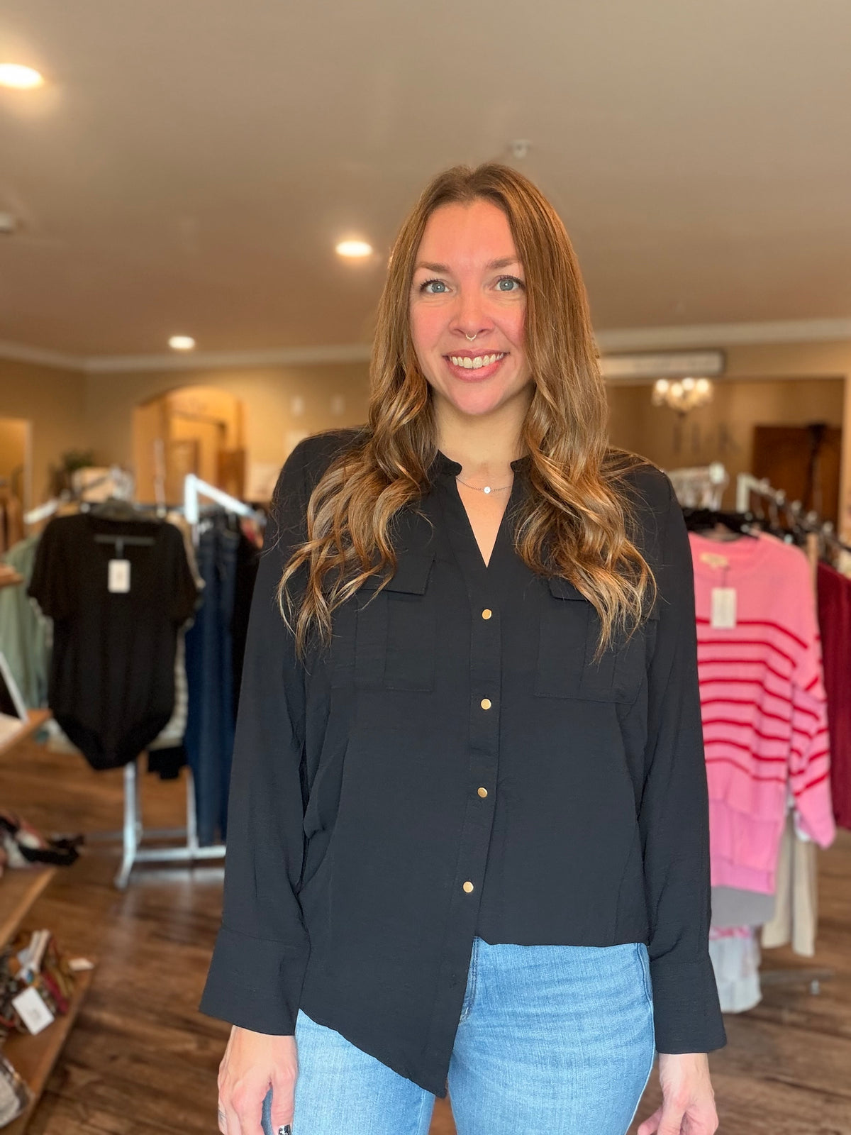 Black Pocketed Blouse