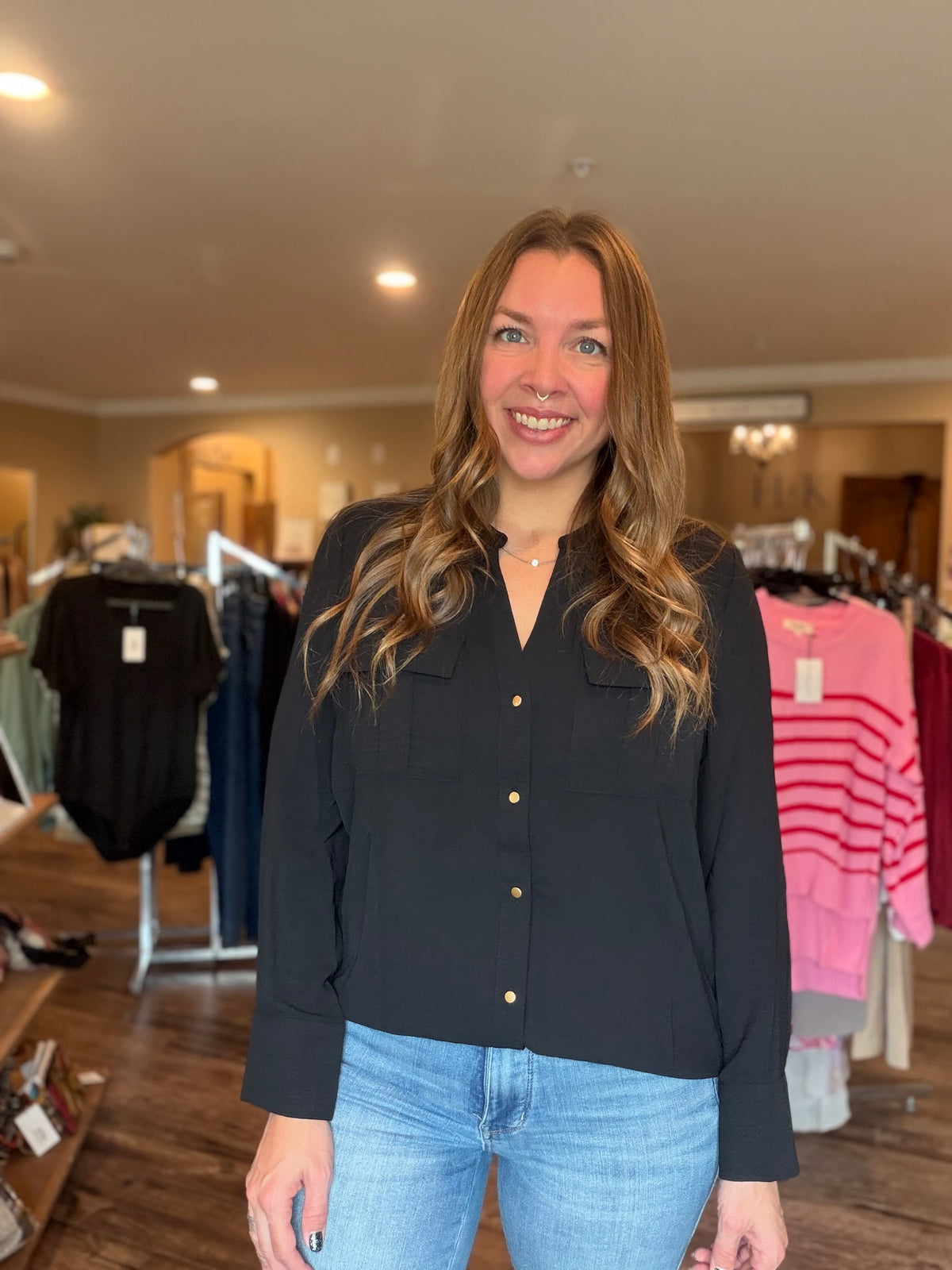 Black Pocketed Blouse