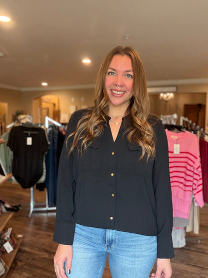 Black Pocketed Blouse