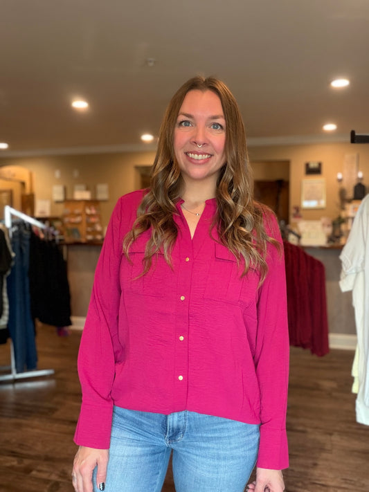 Fuchsia Pocketed Blouse
