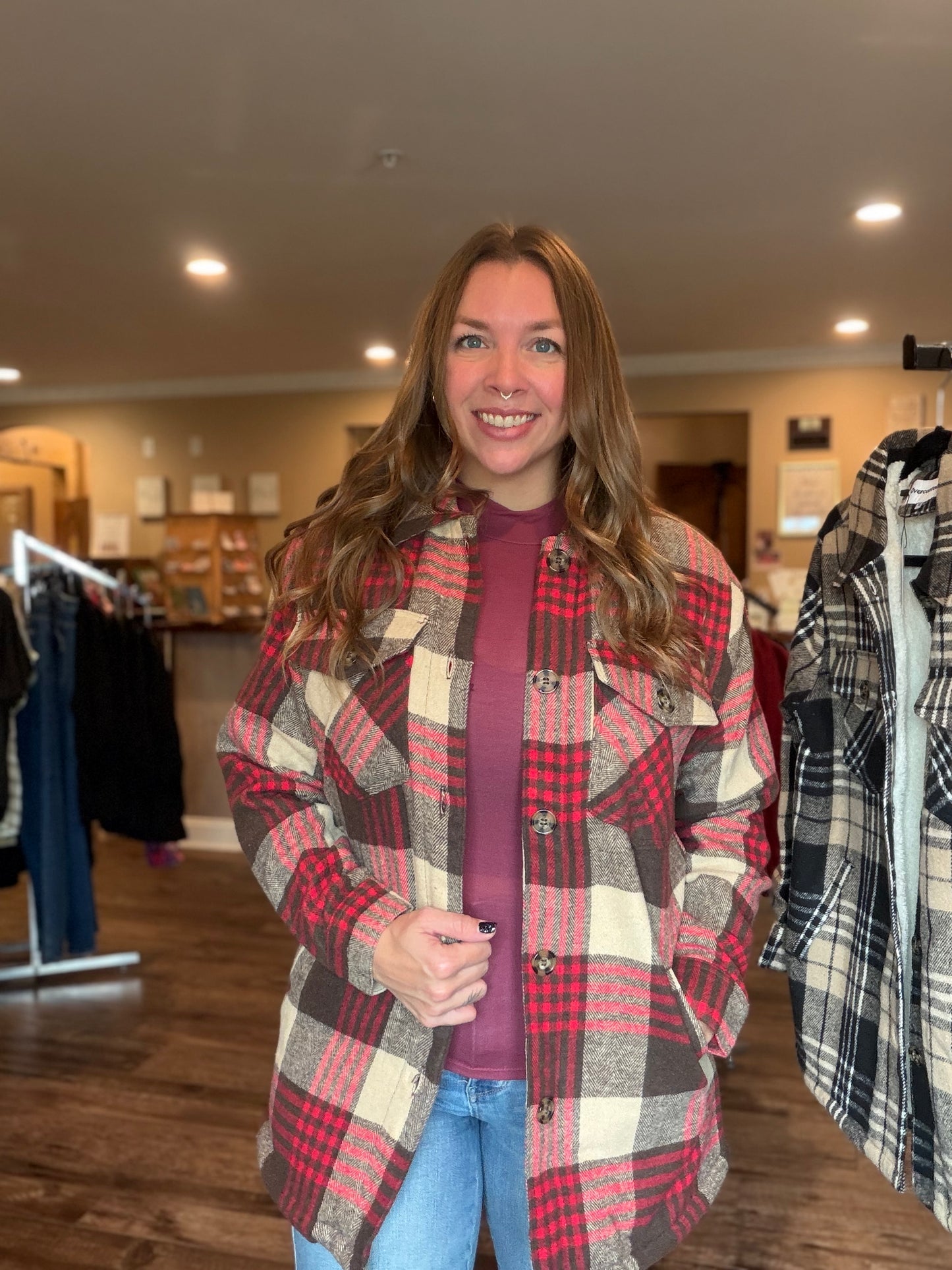 Red Plaid Sherpa Lined Shacket