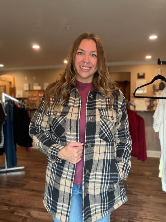 Black Plaid Sherpa Lined Shacket