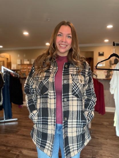 Black Plaid Sherpa Lined Shacket