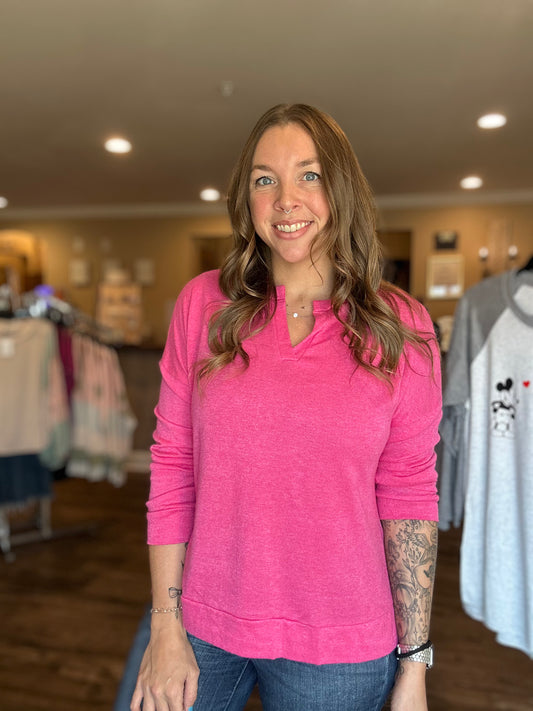 Hot Pink VNeck Pullover