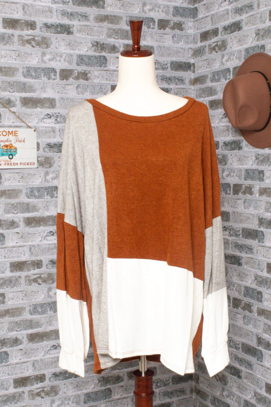 Curvy Rust Two Tone Sweater *ALL SALES FINAL*