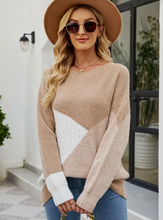 Neutral Colorblock Crewneck Sweater