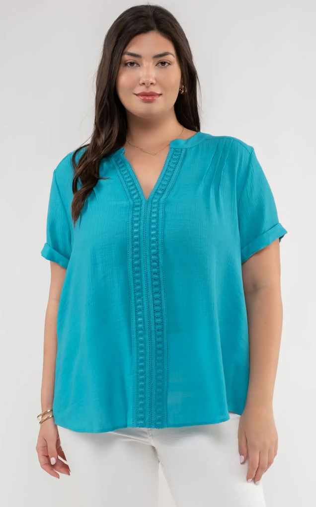 Curvy Teal Front Lace Top