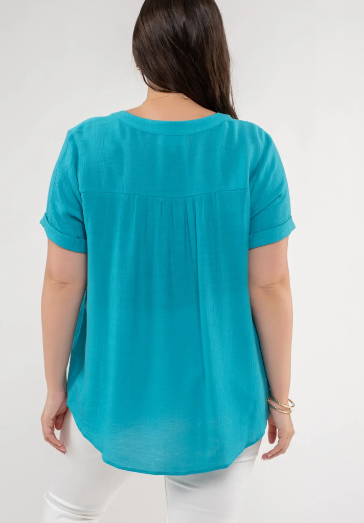 Curvy Teal Front Lace Top