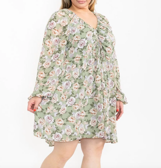 Curvy Sage Floral Dress