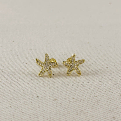 18k Gold Filled CZ Sea Star Stud Earrings