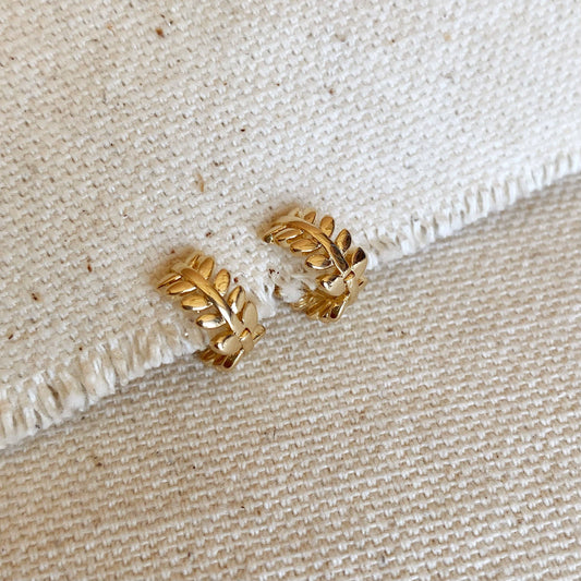 18k Gold Filled Leaf Clicker Hoop Earrings