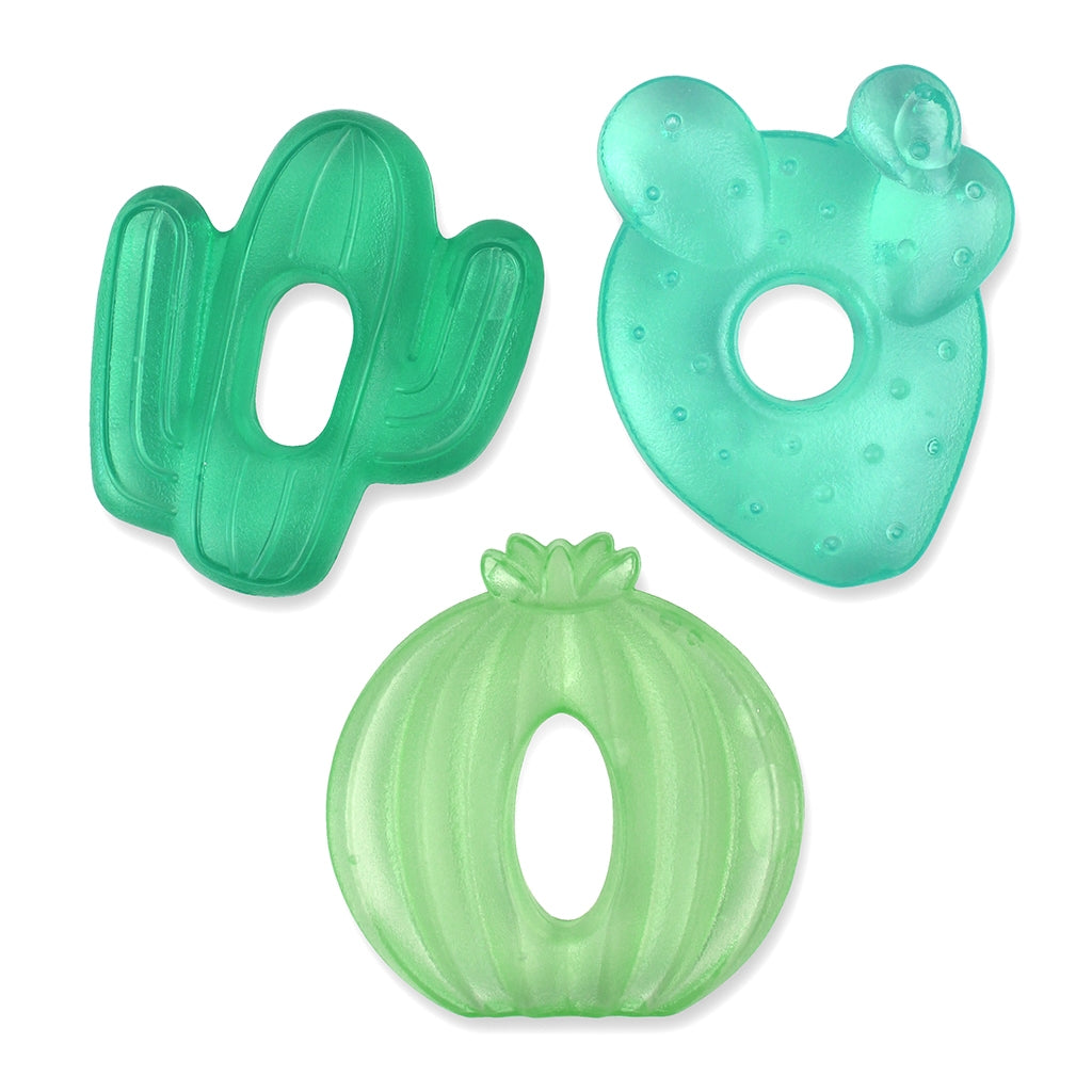 Itzy Ritzy Cutie Coolers - Help your little one keep their cool while teething with these adorable cactus teethers! Their 3-pack of water-filled teethers are textured on both sides to help soothe sore gums, and they can be chilled in the refrigerator for extra relief. Their open shape is easy for baby to hold and their trendy cacti designs make them even easier on the eyes!