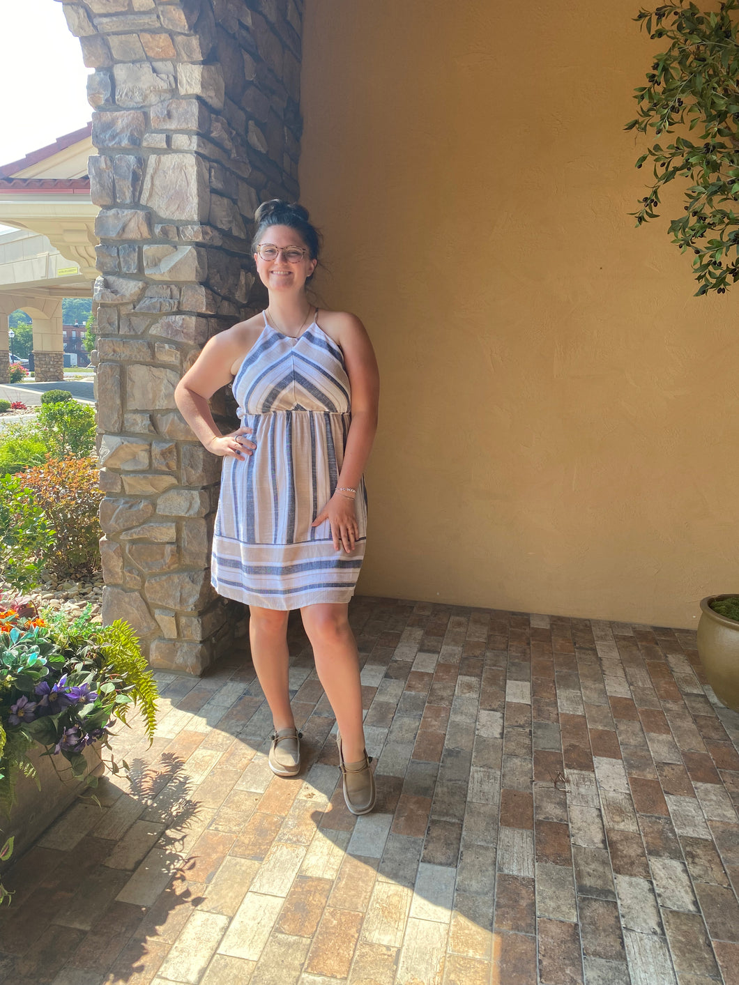 Tullia Taupe Stripe Dress *ALL SALES FINAL*