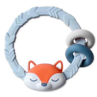 Shake the teething blues away with an adorable Ritzy Rattle™! Their silicone rattle teether features a gentle rattle sound and includes two silicone rings to keep baby’s hands busy. The rattle teether is easy for baby to grasp and its raised textures will help soothe and massage sore gums. The Ritzy Rattle™ is designed for ages 3 months and up!